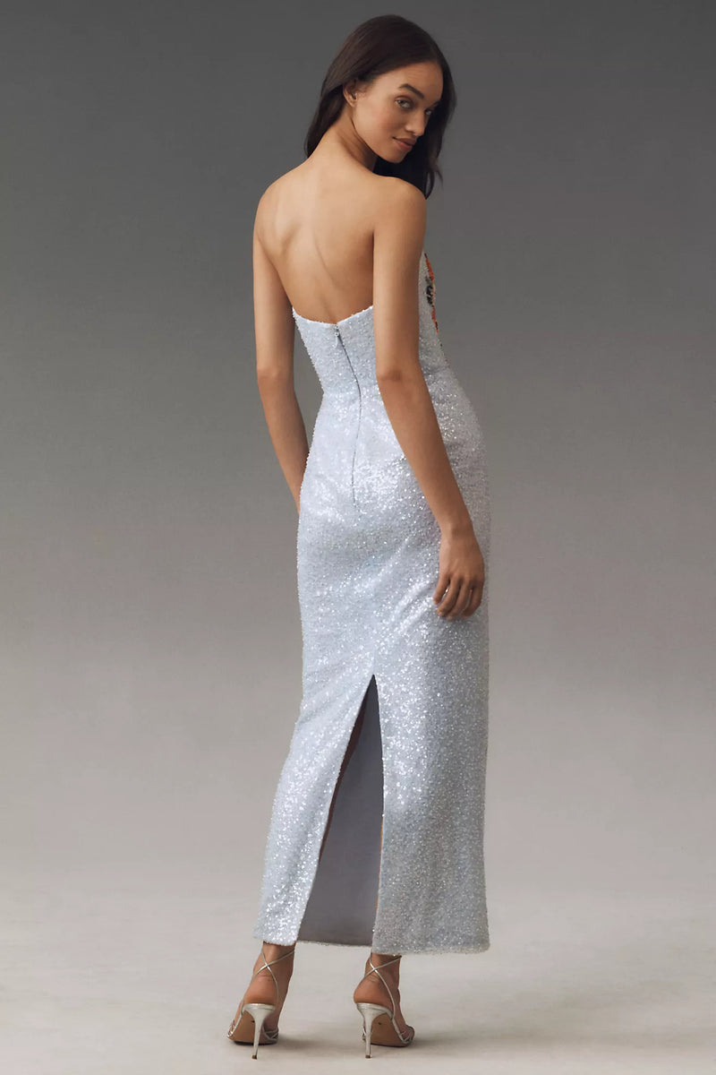 helsi silvia strapless stretch sequin midi dress HELSI Silvia Dress M / Baby Blue