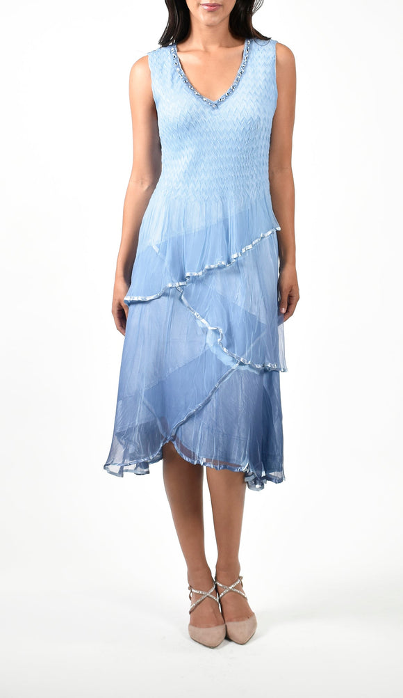 Komarov S/L Layered Dress in Cloud Blue Ombre