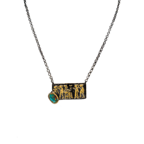Bora Sterling Silver Turquoise Hieroglyph Bar Necklace