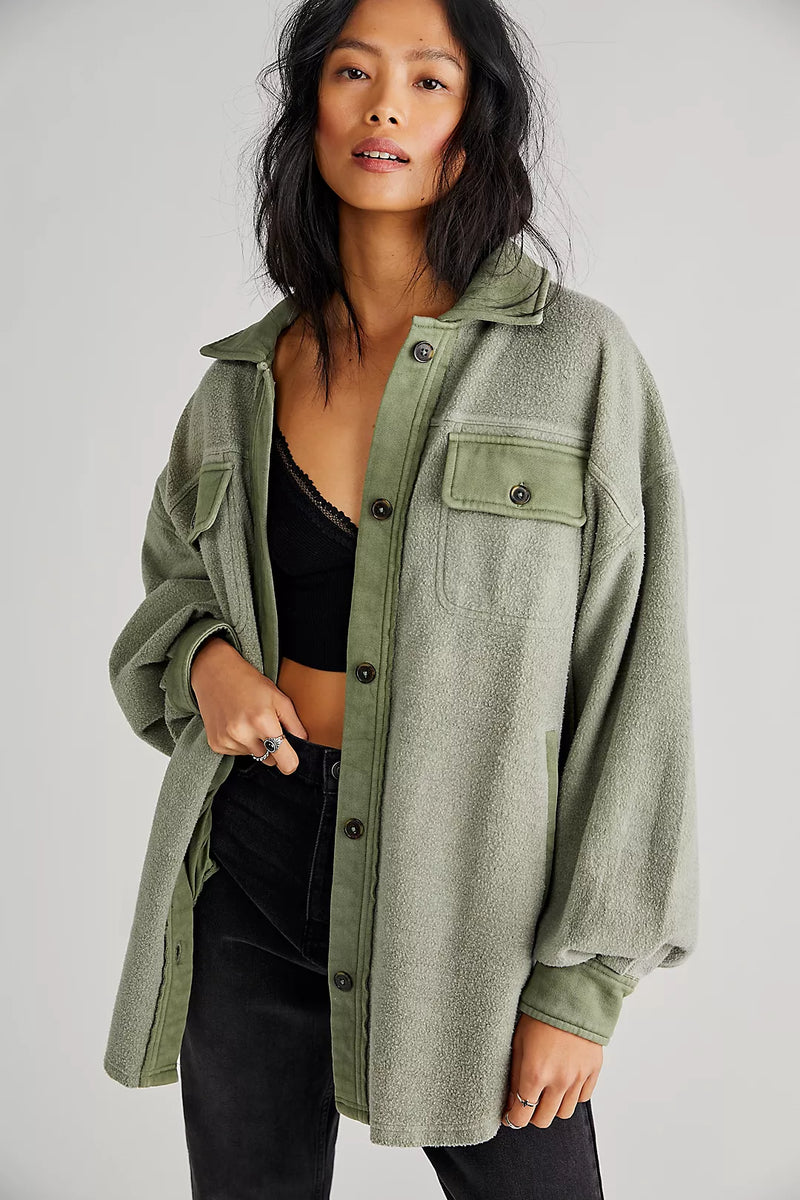 Free People Ruby Jacket Shacket Oversized Fleece in Watermelon Green hot