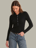 525 America Tabitha Crochet Collar Long Sleeve Henley Top