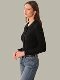 525 America Tabitha Crochet Collar Long Sleeve Henley Top