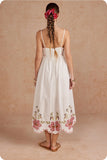 Strut & Bolt Embroidered Palm & Floral Scalloped Midi Dress