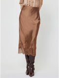 Current Air Lace Hem Satin Midi Skirt