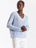 BRODIE Twist Yarn Ladder V Neck Sweater