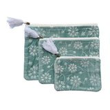 Chloe & Lex Velvet White Flowers on Soft Gray Blue Coin Purse