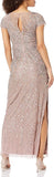 Aidan Mattox Short Sleeve Beaded Illusion Yoke Column Gown