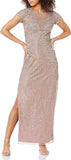 Aidan Mattox Short Sleeve Beaded Illusion Yoke Column Gown