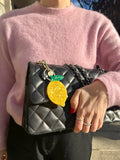 Solar Eclipse Hand-painted Lemon Bag Charm + Keychain | Eco-Friendly