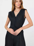 Current Air Pleated Sleeveless Button Front Jumpsuit