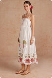 Strut & Bolt Embroidered Palm & Floral Scalloped Midi Dress