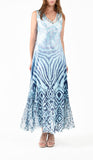 Komarov Long Sleeveless Aqua Ikat Zebra Dress