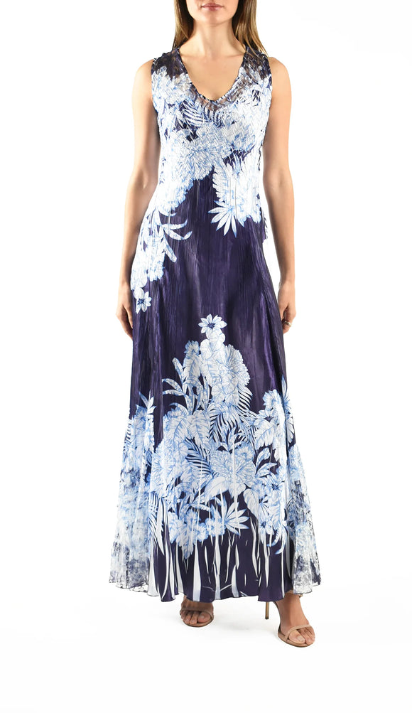 Komarov Sleeveless Long Dress Indigo Tropics