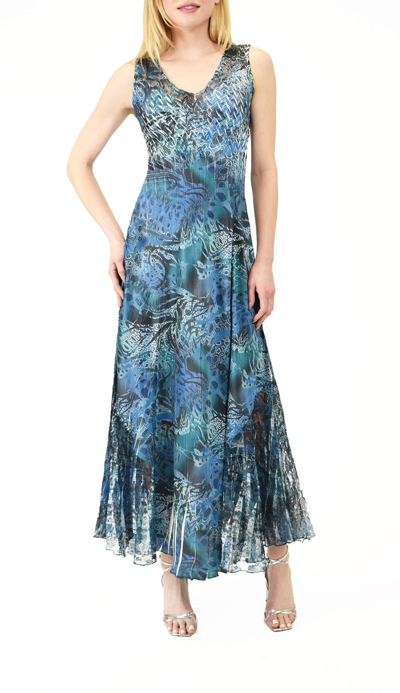 Komarov Teal Safari Long Sleeveless Dress