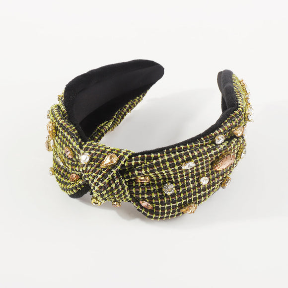Soft Wide Side Raffia Rhinestone Bow Tie Headband