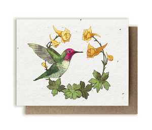 Small Victories Anna's Hummingbird & Yellow Larkspur Plantable Herb Seed Card