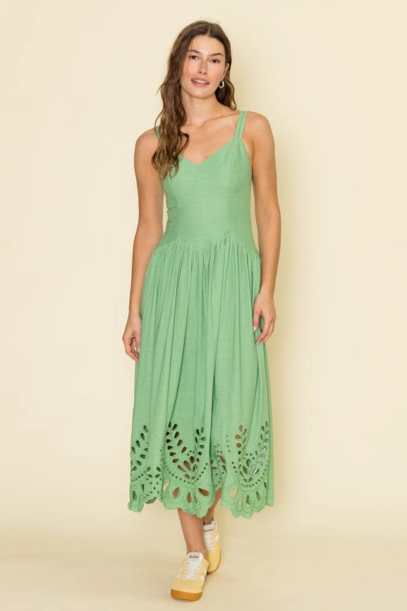 moon river lace midi dress Moon River Short Ruffle Sleeve Lace Trim Midi Dress Capri by Sunset & Co
