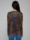 Autumn Cashmere Sheer Rust Print Raw Edge Crew