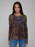 Autumn Cashmere Sheer Rust Print Raw Edge Crew
