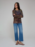 Autumn Cashmere Sheer Rust Print Raw Edge Crew