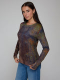 Autumn Cashmere Sheer Rust Print Raw Edge Crew
