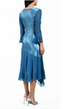 Komarov Asymmetrical Chiffon Hem Charmuese in Blue Dusk