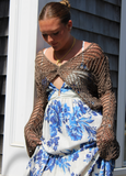 Milio Milano Crochet Twist Front Vneck Bell Sleeve Top