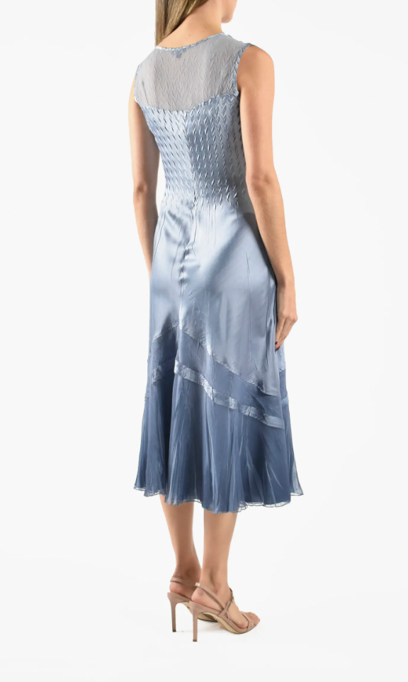komarov charmeuse & chiffon dress Blue Hydrangea Charmeuse Dress by Komarov - Black Multi - PM