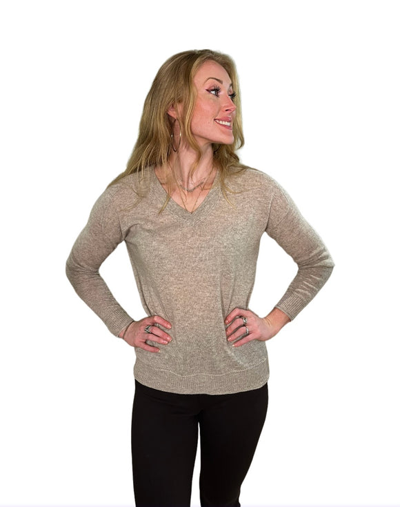In Cashmere V-Neck Sweater in Heather Taupe