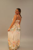Milio Milano Watercolor Peony Print Tiered Maxi Dress