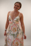 Milio Milano Watercolor Peony Print Tiered Maxi Dress
