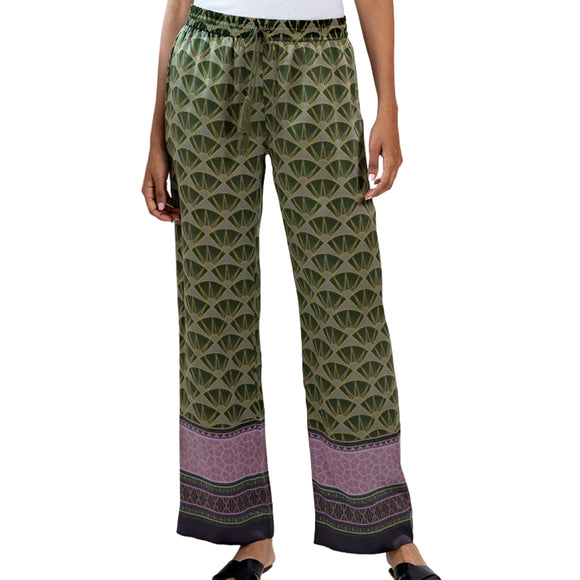 GoSilk Wide Angle Printed Pants in Green