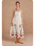 Strut & Bolt Embroidered Palm & Floral Scalloped Midi Dress