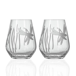 Rolf Glass Dragonfly Stemless 18OZ Wine Tumblers Set of 2