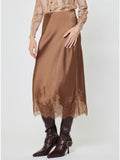 Current Air Lace Hem Satin Midi Skirt