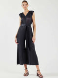 Current Air Pleated Sleeveless Button Front Jumpsuit