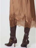 Current Air Lace Hem Satin Midi Skirt