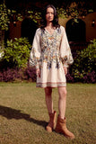 Calling June Linear Printed Linen Dress